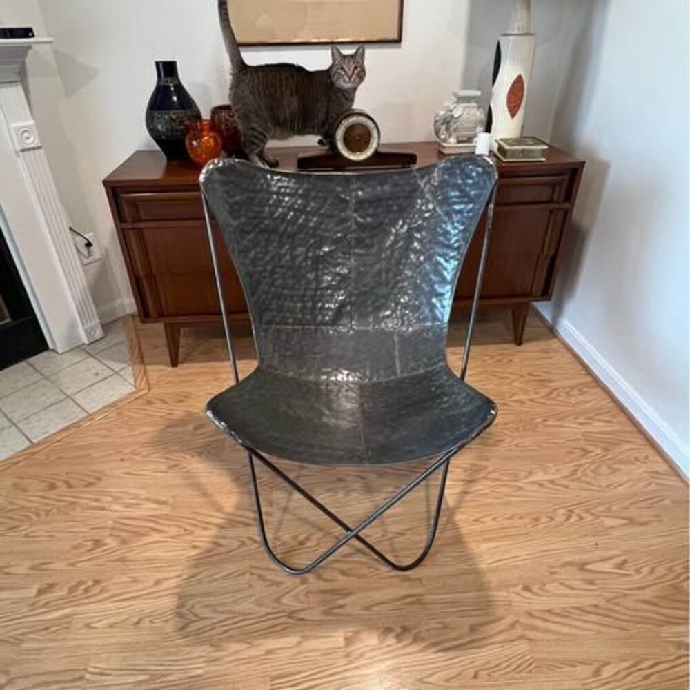 Vintage Hammered + Welded Patchwork Steel Butterfly Metal Chair